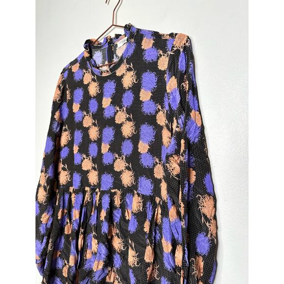 HOFMAN COPENHAGEN Purple Black Floral Elise Print Ruffles Mini Dress Size 42 - Picture 5 of 14
